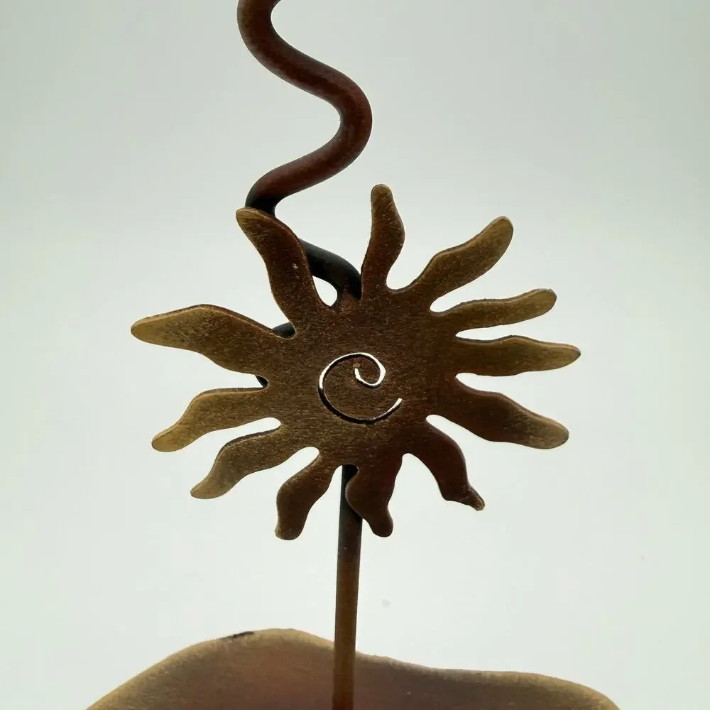 Vtg Mexico Wrought Iron Whimsy Sun Candle Holder Rustic Folk Art Celestial 10